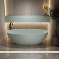59'' Freestanding Bathtub Resin Stone Soaking Bathtub Solid Tubs with Overflow and Pop up Drain