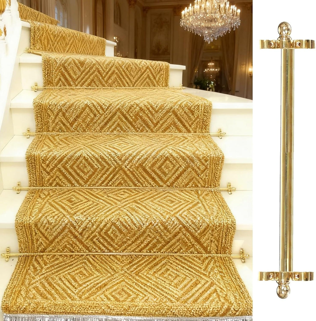 Luxury Gold Stair Carpet Rod 1 3 5 10 10 13 15 16 pcs, Decorative Non-Slip Stair Carpet Clamp Bars, Easy Install to Secure Stair Carpet(13 pcs,66cm (26in))