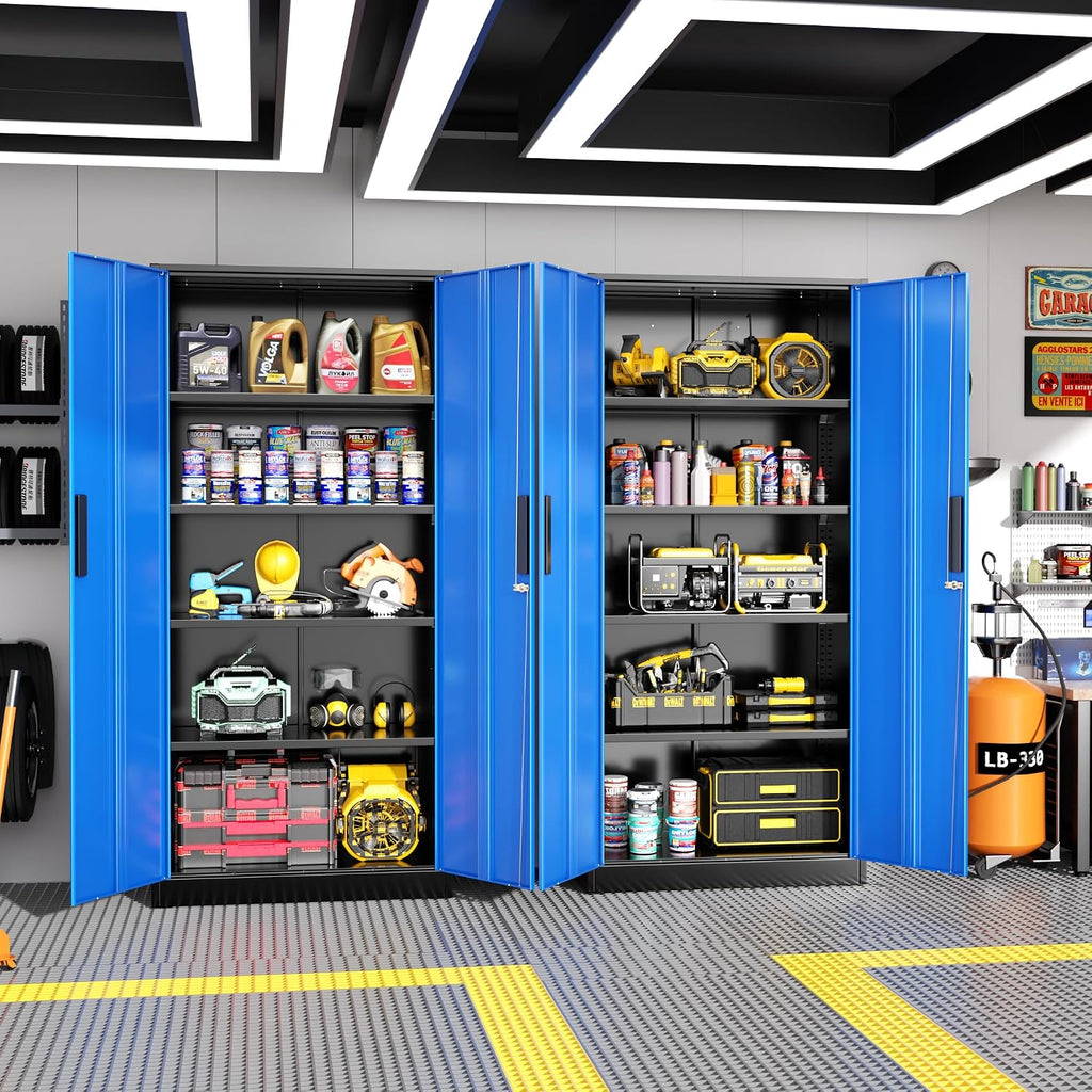 Greenvelly Metal Garage Storage Cabinet, 72' Tall Steel Storage Cabinets with 2 Doors and 4 Adjustable Shelves, Metal Tool Cabinets, Locking File Cabinet for Home Office, Garage, School (Black Blue)