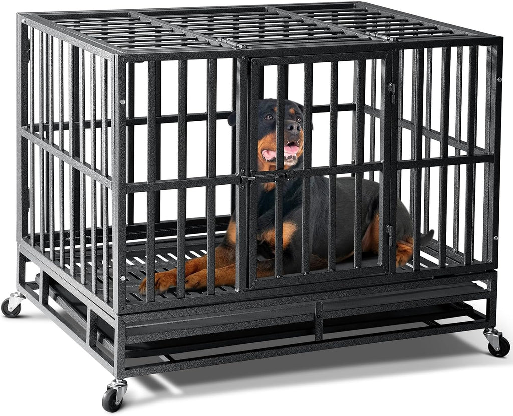 Oranland 38 inch Heavy Duty Indestructible Dog Crate,2025 New Upgraded Reinforced Baseplate for Large Dogs,XL Dog Kennel Indoor for High Anxiety Dogs/Max Load Capacity 200lbs/Double Door with Wheels