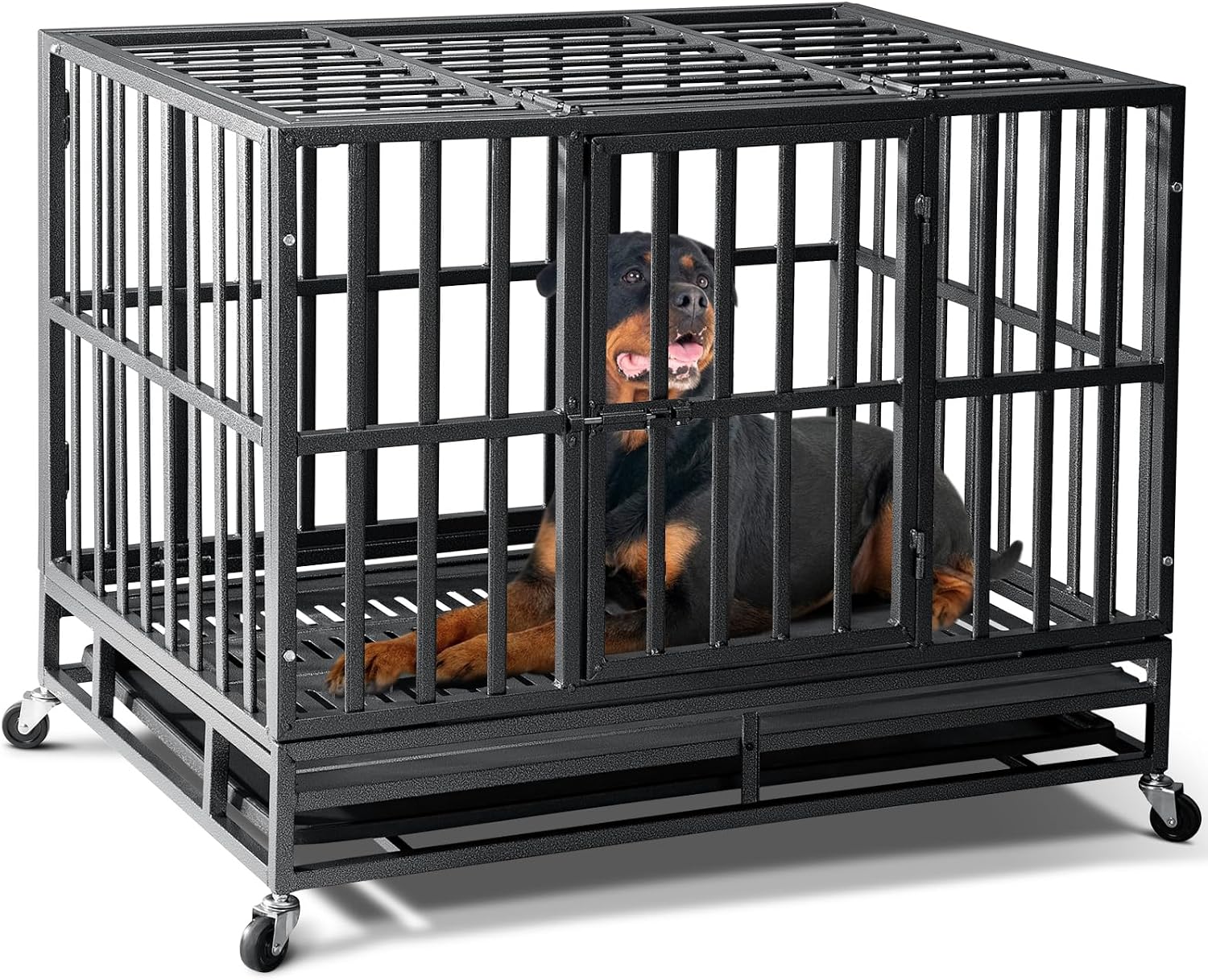 Oranland 38 inch Heavy Duty Indestructible Dog Crate,2025 New Upgraded Reinforced Baseplate for Large Dogs,XL Dog Kennel Indoor for High Anxiety Dogs/Max Load Capacity 200lbs/Double Door with Wheels