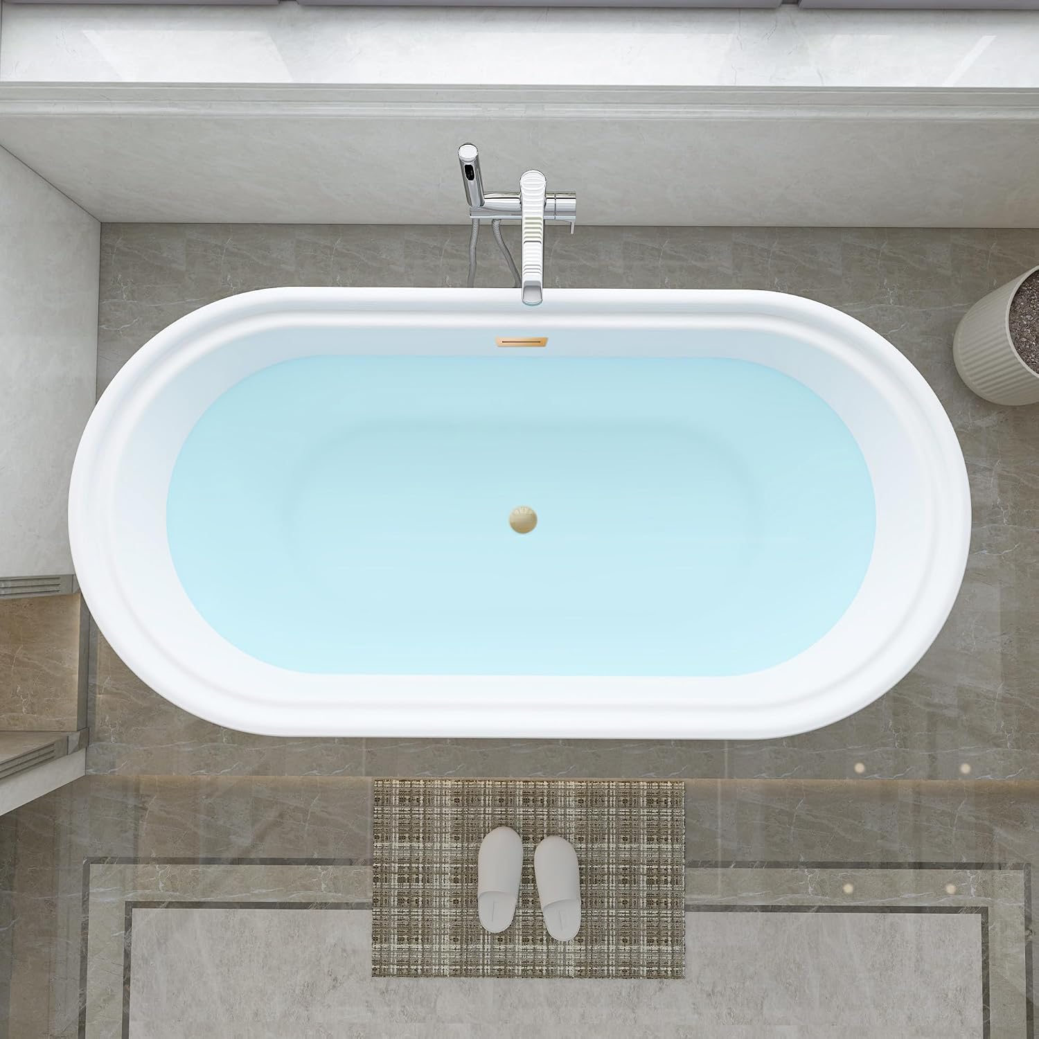 HomeBeyond 59 Inch Free Standing Bathtub | Acrylic Freestanding Soaking Tub, Classic Bathroom Stand Alone Tub Suitable Single Person Bathing, Titanium Gold