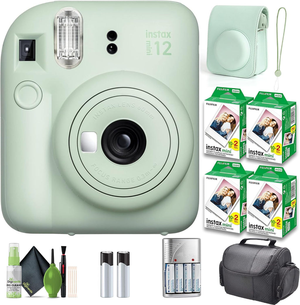 FUJIFILM INSTAX MINI 12 Film Camera Mint Green Bundle with Instant Film- 80 Photo Sheets with Camera Case and Accessories Ideal Gift for Kids, Teenage Girl & Adults
