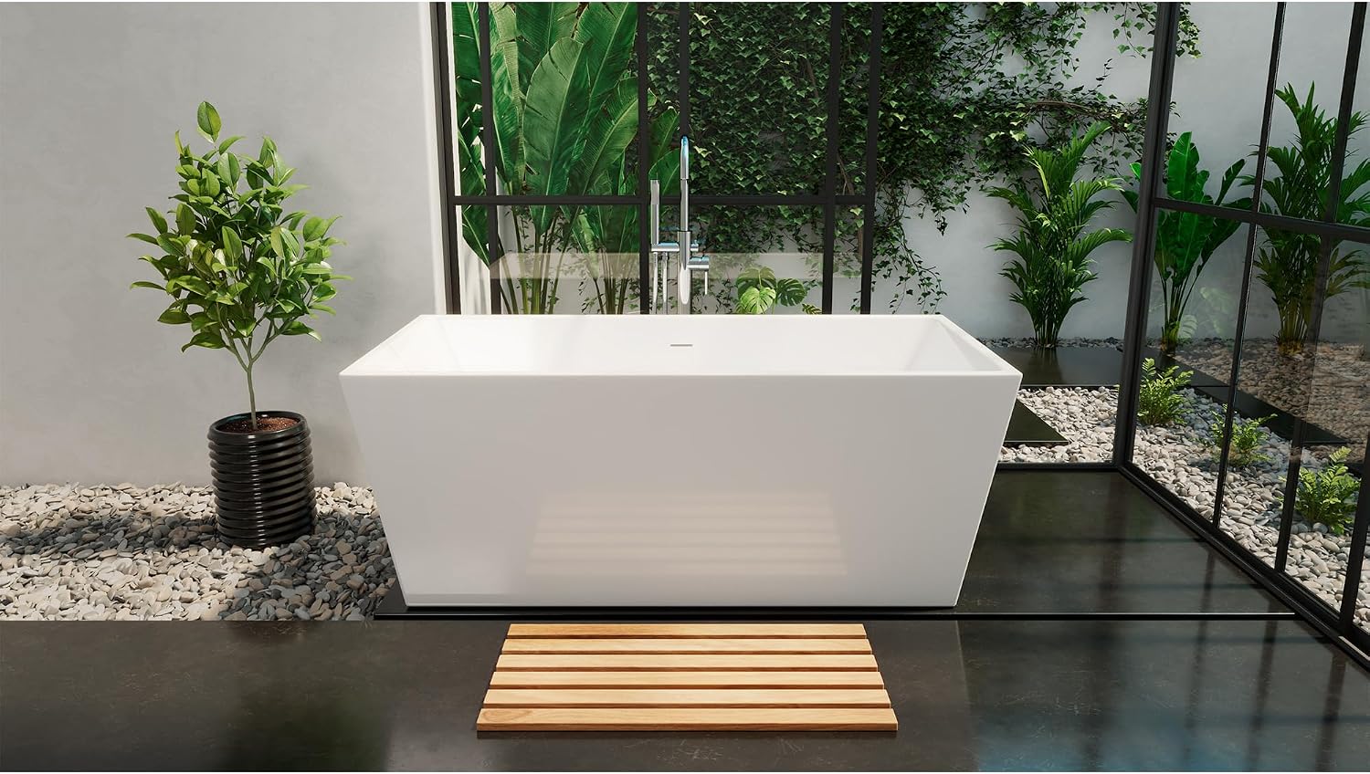 DreamLine Allure 66 7/8 inch L x 31 1/2 inch W x 22 7/8 inch H Freestanding Acrylic Bathtub with Chrome Drain