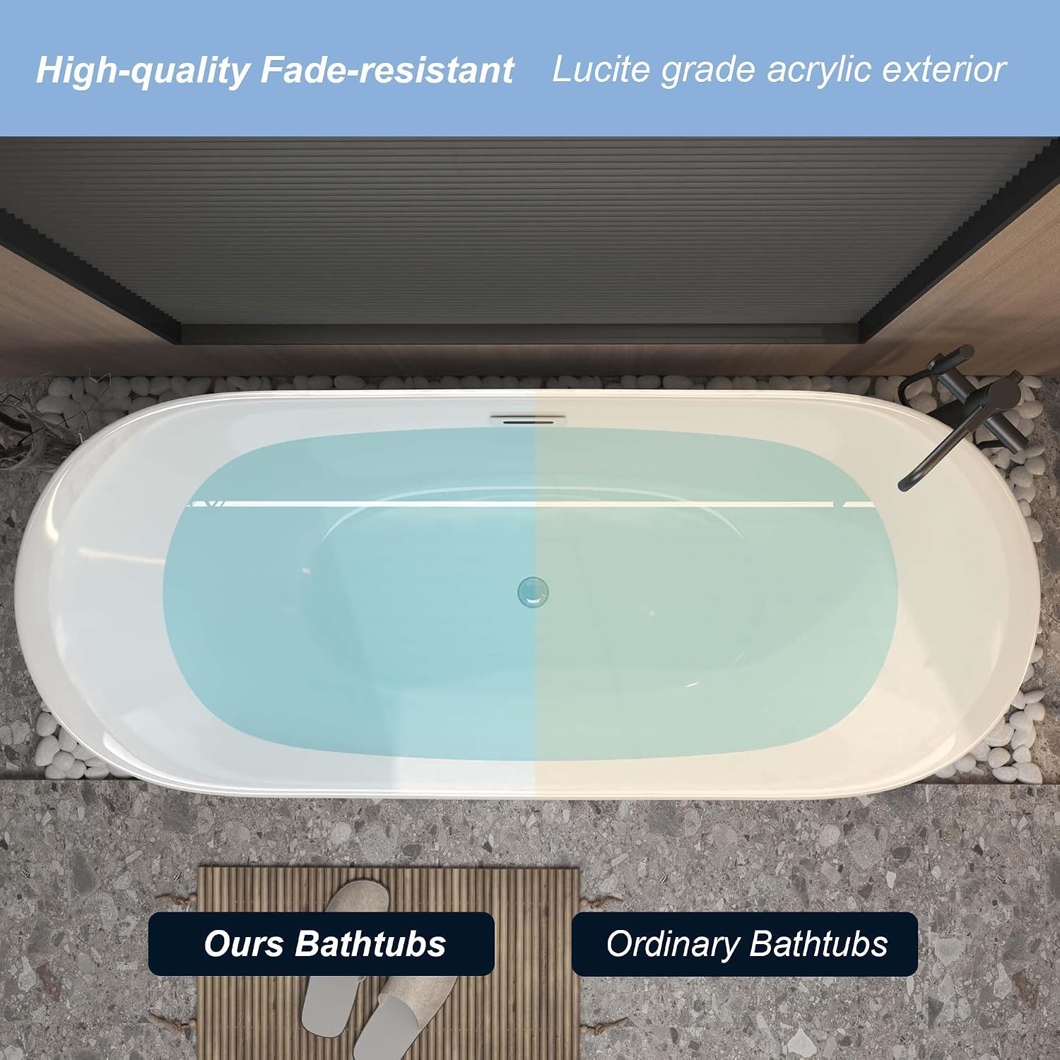 67' Oval Freestanding Soaking Bathtub with Toe-Tap Chrome Drain & Adjustable Leveling Feet, Stand Alone Tub, Acrylic Soaking Tub, Ergonomic (67')