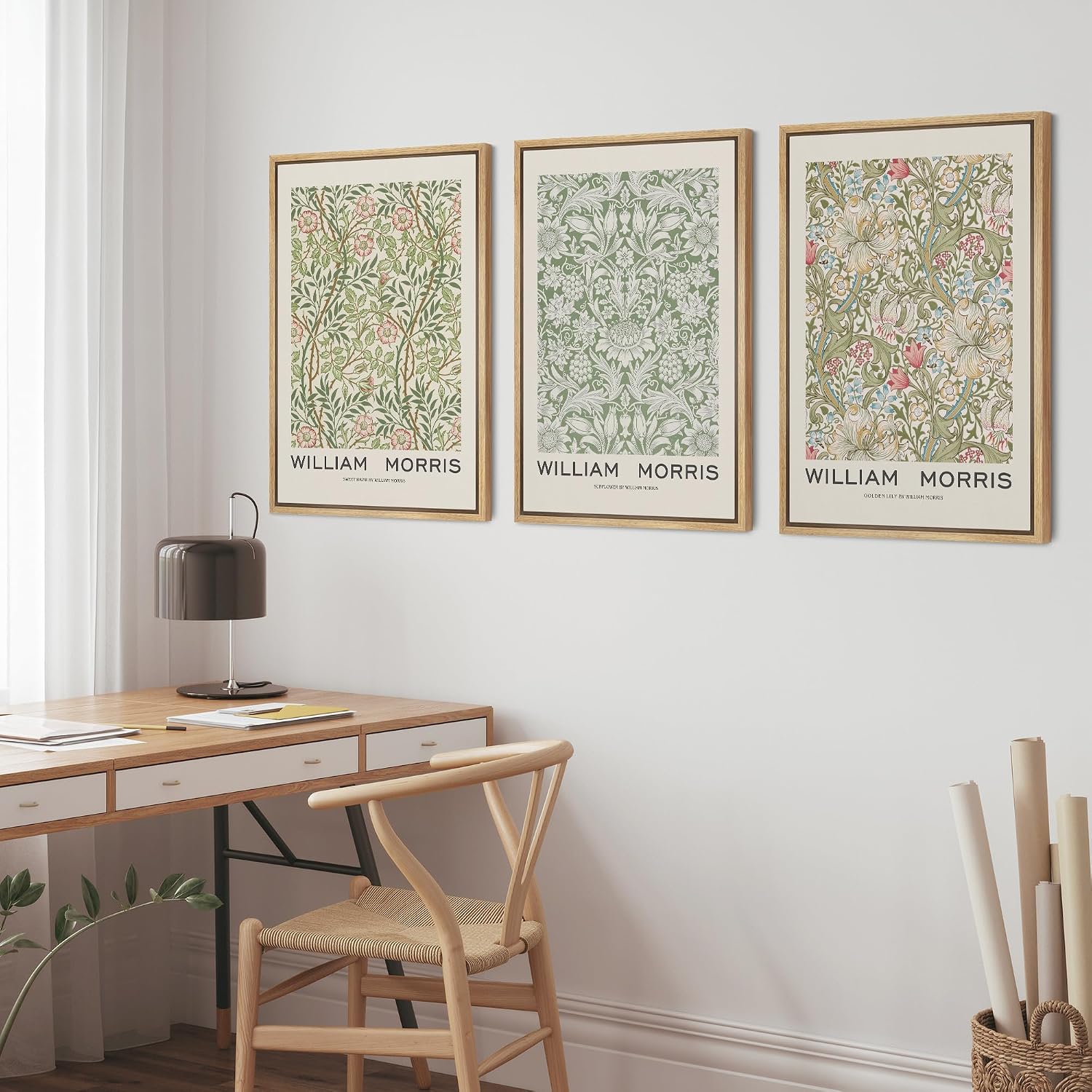 wall26 Framed Canvas Print Wall Art Set William Morris Flower Pattern Tapestries Nature Floral Illustrations Fine Art Decorative Botanical Rustic for Living Room, Bedroom, Office - 16'x24'x3 Natural