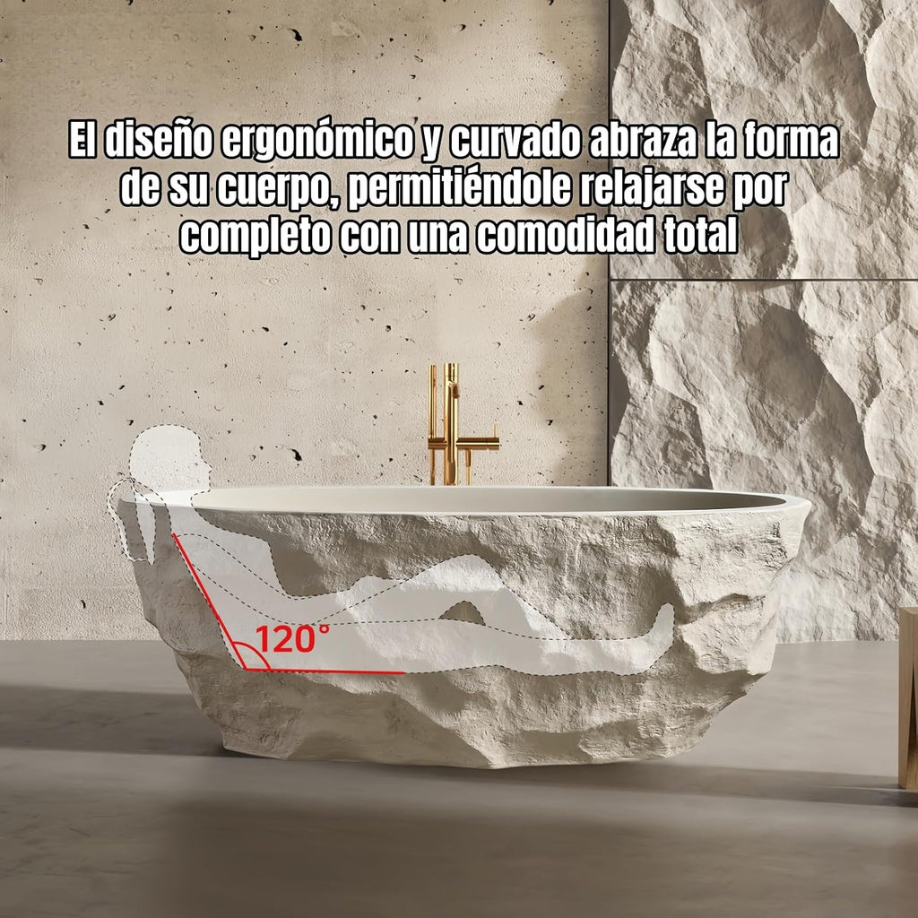 67' Edeyeu Freestanding Bathtub – Luxury Soaking Tub de Piedra Natural con Diseño Profundo y Artesanal, Solid Surface Bathtub Esculpida para Confort Premium y Baños de Estilo Moderno Color de la roca