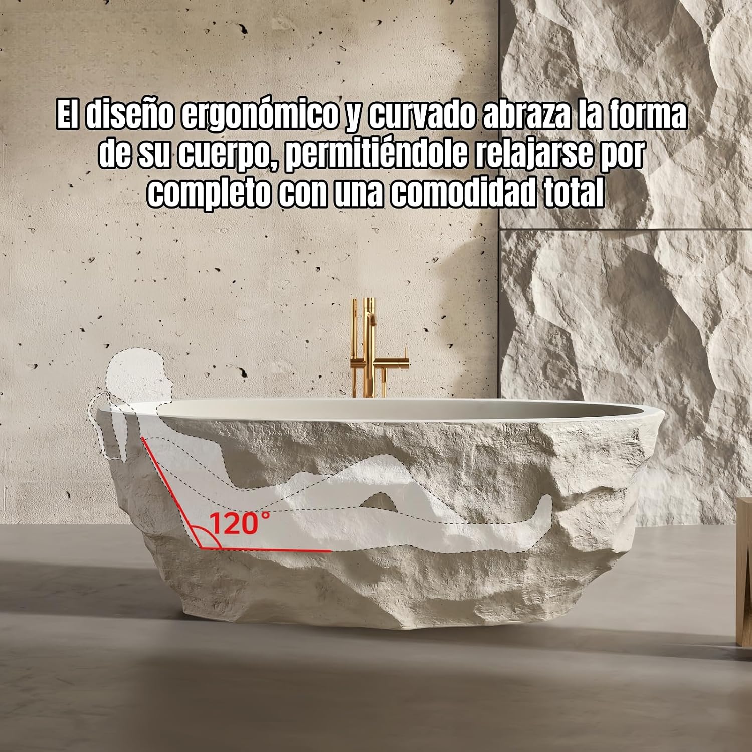 67' Edeyeu Freestanding Bathtub – Luxury Soaking Tub de Piedra Natural con Diseño Profundo y Artesanal, Solid Surface Bathtub Esculpida para Confort Premium y Baños de Estilo Moderno Color de la roca
