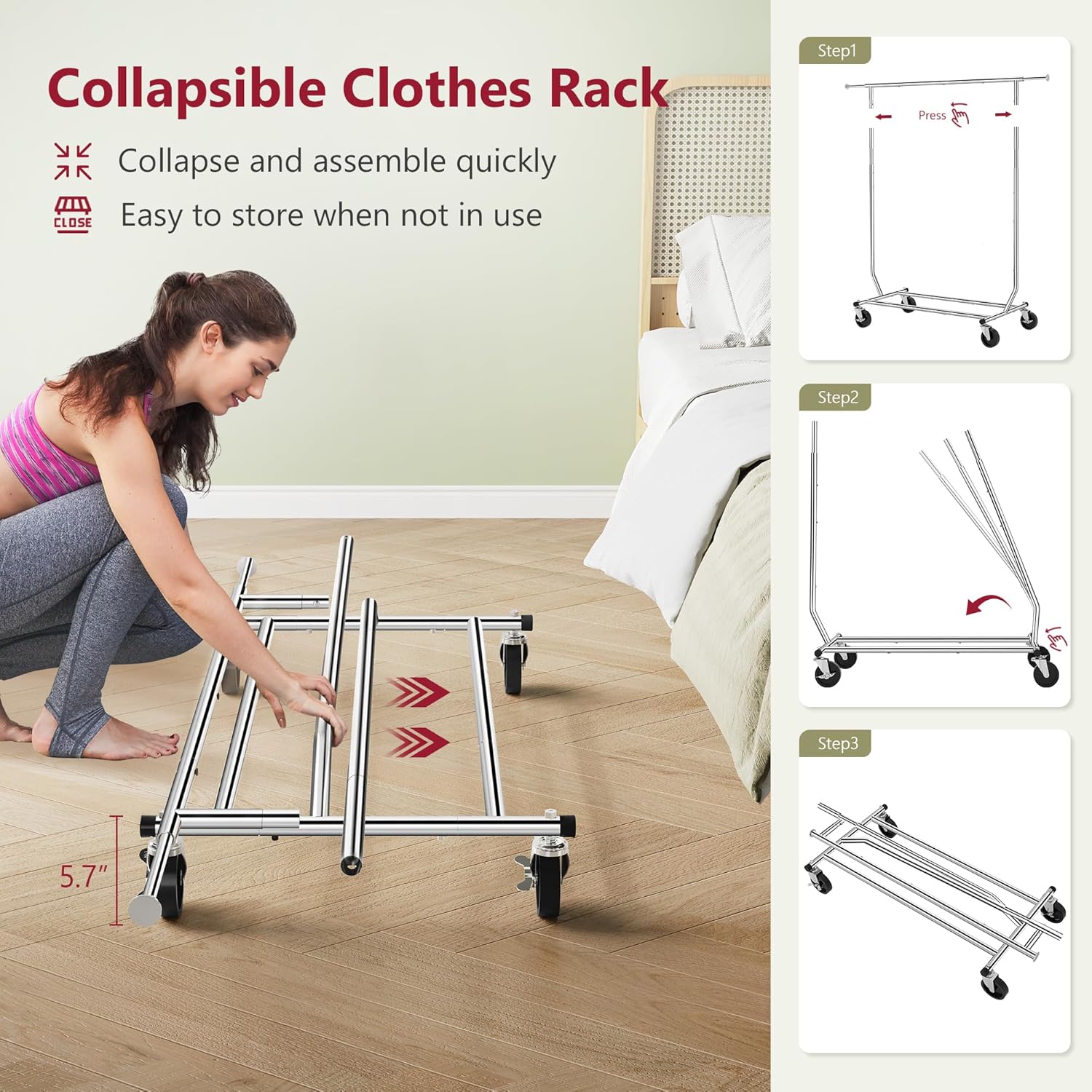Tajsoon Collapsible Clothing Rack Plus Foldable Clothes Rack Chrome
