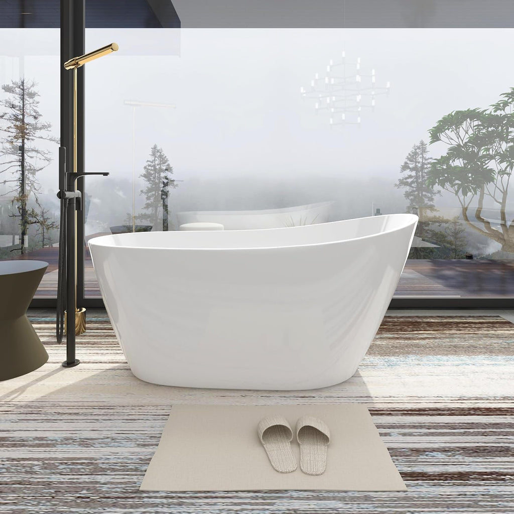 Acrylic Freestanding Contemporary Soaking Tub A29-59 Series 59' Bathtub White Modern Stand Alone Tub with Overflow and Pop-up Drain