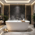 59' Acrylic Freestanding Bathtub,17.7' Deep Soaking Tub with Integrated Overflow & Drain, Non-Slip Base,CUPC Certified Free Standing Tub,Chrome Drain Bath Tub, Modern Tub for Bathrooms,Straight White