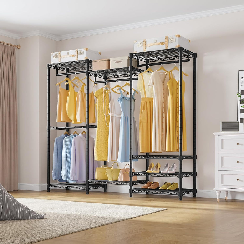 VIPEK V5 Medium Portable Closet Wardrobe Heavy Duty Clothes Rack, Freestanding Closet Metal Clothing Rack with 4 Hang Rods & 8 Shelves, Adjustable Custom Closet Rack, 56.7' Lx15.7 Wx76.4 H, Black