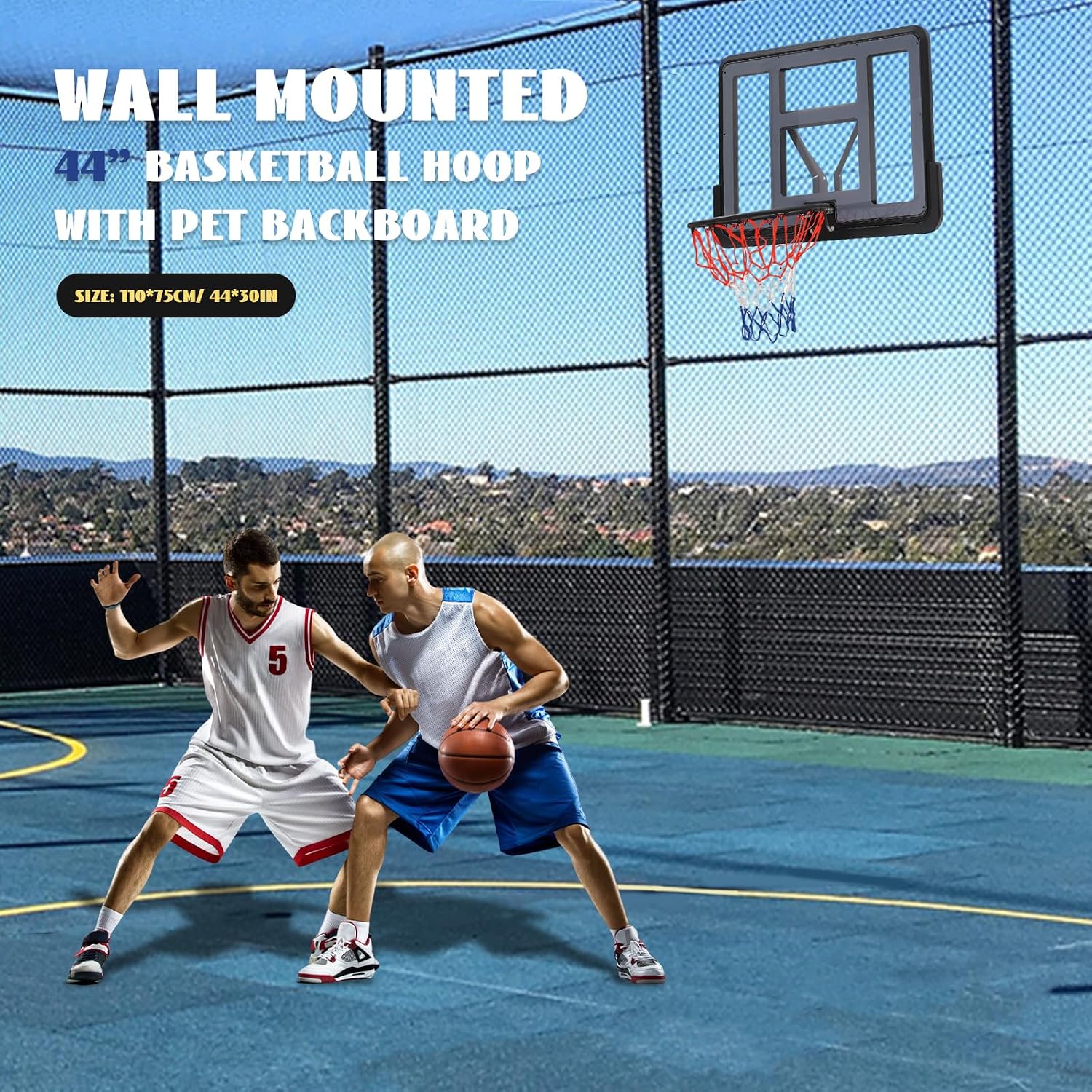 Wall-Mounted Basketball Hoop, 40'' x 30'' Mini Basketball Hoop with Backboard Rim Horn Bracket Basket Net for 7# and Below Basketball, Indoor Outdoor Basketball Hoop