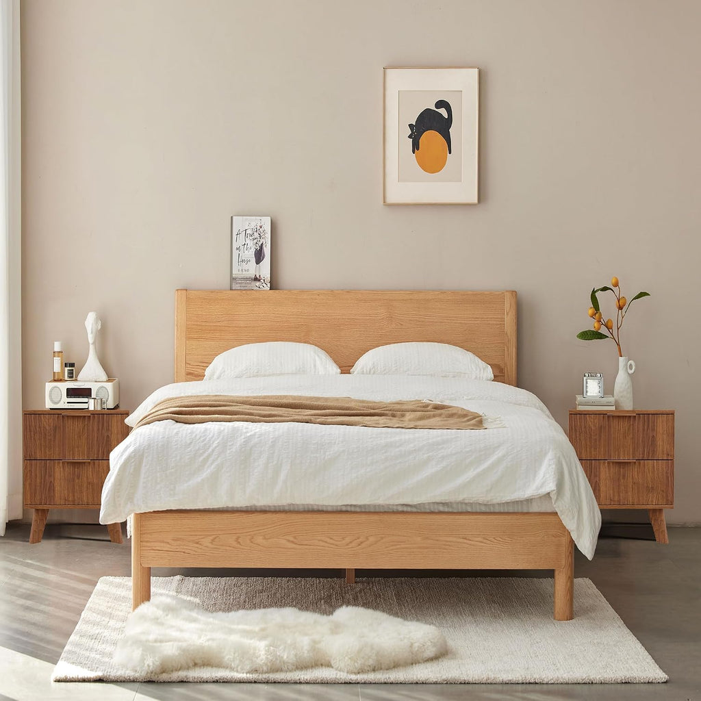 Nightstands Set of 2 with Drawers, Modern Large Striped Bed Side Table with 2 Drawers, Mid Century Modern Night Stand Set for Bedroom, Bedside End Table with Storage and Solid Wood Legs (Walnut)