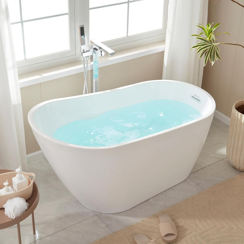 HomeBeyond 67 Inch Free Standing Bathtub | Acrylic Freestanding Soaking Tub, Modern Bathroom Stand Alone Tub Suitable for Couples, Singles, and Families, Matte Black