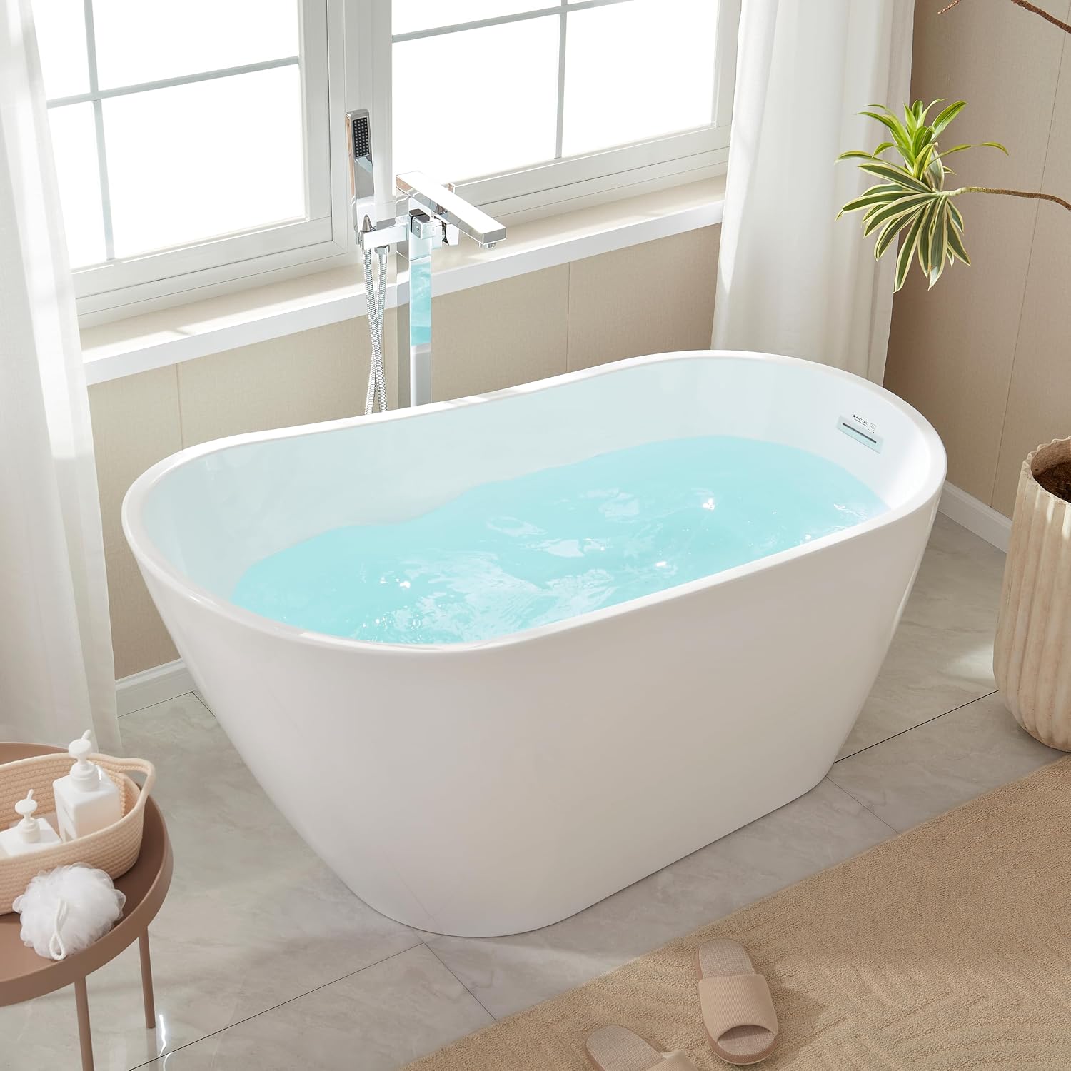 HomeBeyond 67 Inch Free Standing Bathtub | Acrylic Freestanding Soaking Tub, Modern Bathroom Stand Alone Tub Suitable for Couples, Singles, and Families, Matte Black