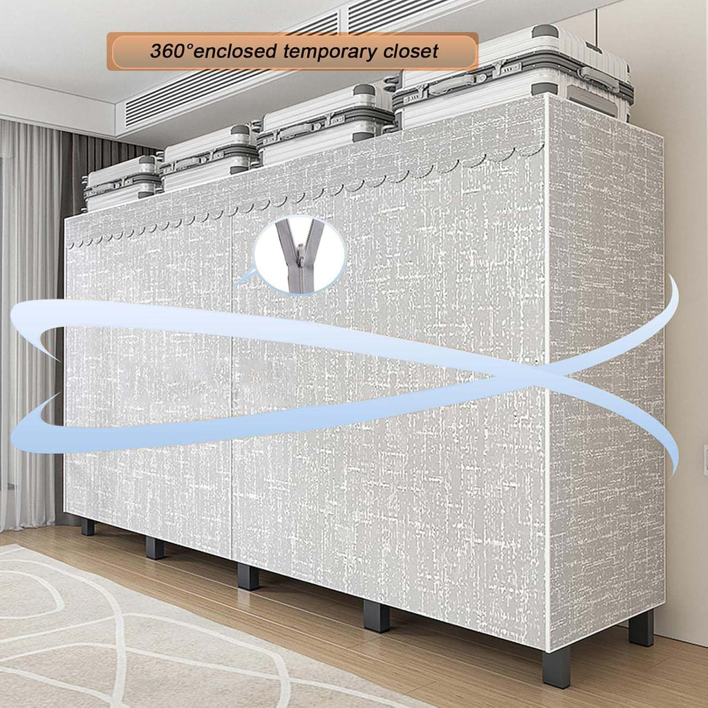 Clothing Rack with Cover,Heavy Duty Foldable Wardrobe with Cover, Portable Closets for Hanging Clothes, Large Capacity Hanging Organization Garment Racks (grey, 59.1in/150cm)