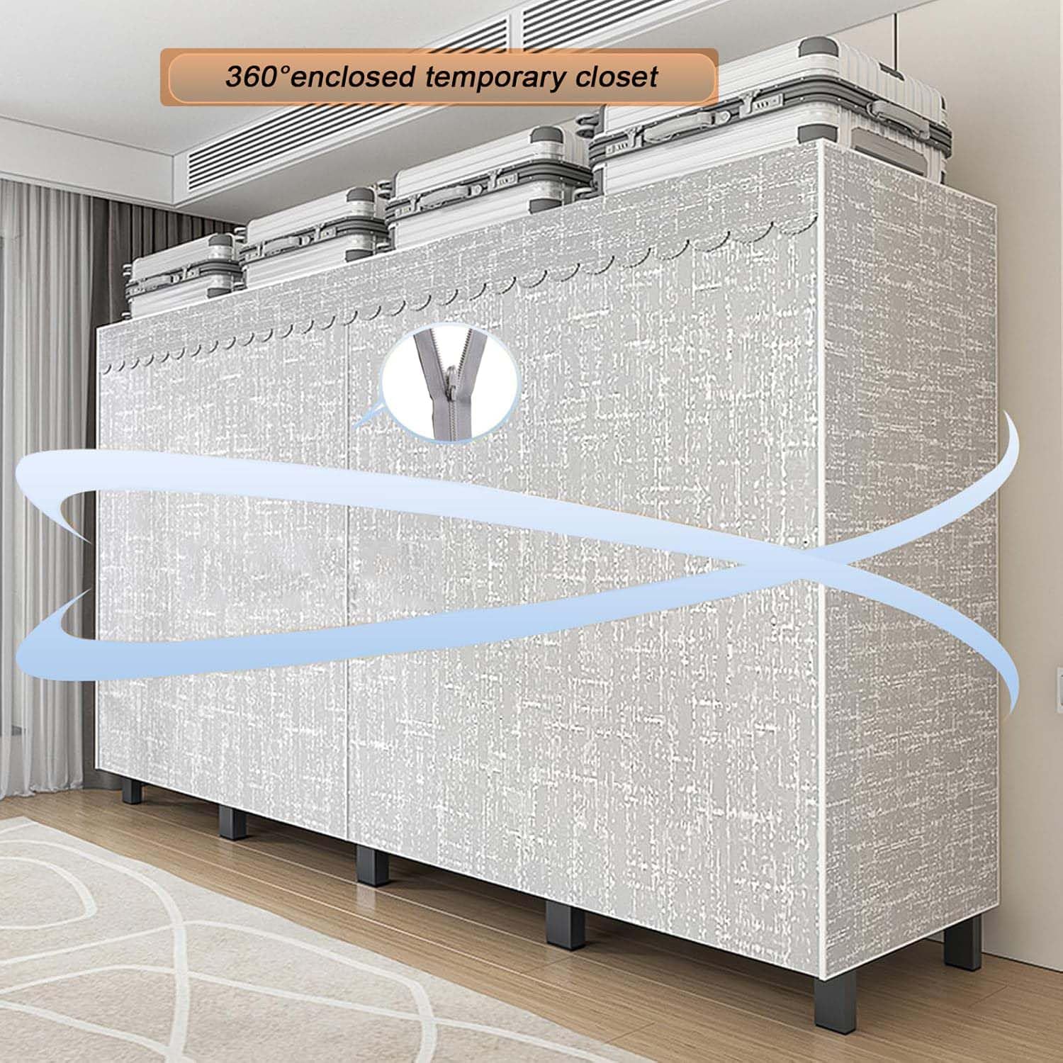 Clothing Rack with Cover,Heavy Duty Foldable Wardrobe with Cover, Portable Closets for Hanging Clothes, Large Capacity Hanging Organization Garment Racks (grey, 59.1in/150cm)