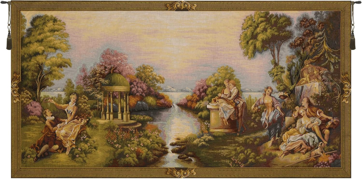 Charlotte Home Furnishings Inc Tapestry Wall Hanging, 27 x 54 Inch Garden Lake Romance Wall Art, Jacquard Woven Boho Tapestry, Cotton Wall Tapestry for Bedroom, Living Room & Home Decor, European Soft Cotton Fabric