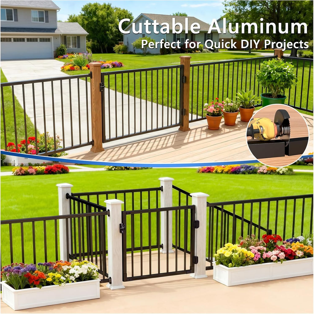 W.3ft x H.36in Outdoor Aluminum Deck Gate Kit, Cuttable Porch Gate with Latch and Auto-Close Hinge, AAMA 2604–Grade Texture Black Finish for Deck Railing, Patio, Porch, Garden & Yard
