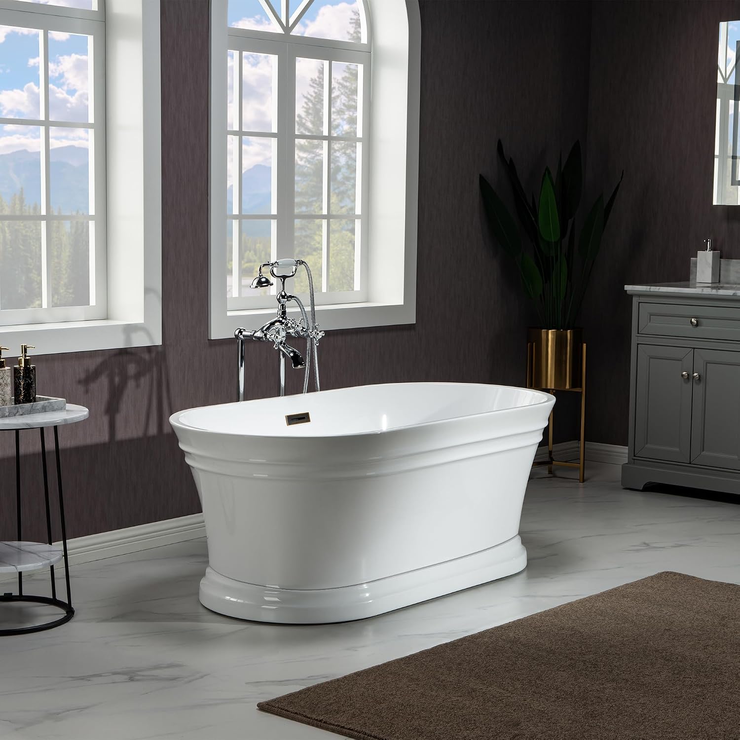 WOODBRIDGE 59 in. Freestanding Double Ended Acrylic Soaking Bathtub with Oil Rubbed Bronze Drain and Overflow, BTA1536-ORB