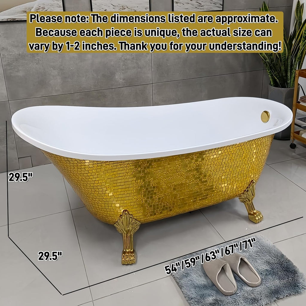 71' Edeyeu Freestanding Bathtub - Solid Surface Soaking Tub With Clawfoot Design, Luxury Free Standing Bathtub for Spa Bathroom, Extra Deep Soaker for Villa & Hotel, E