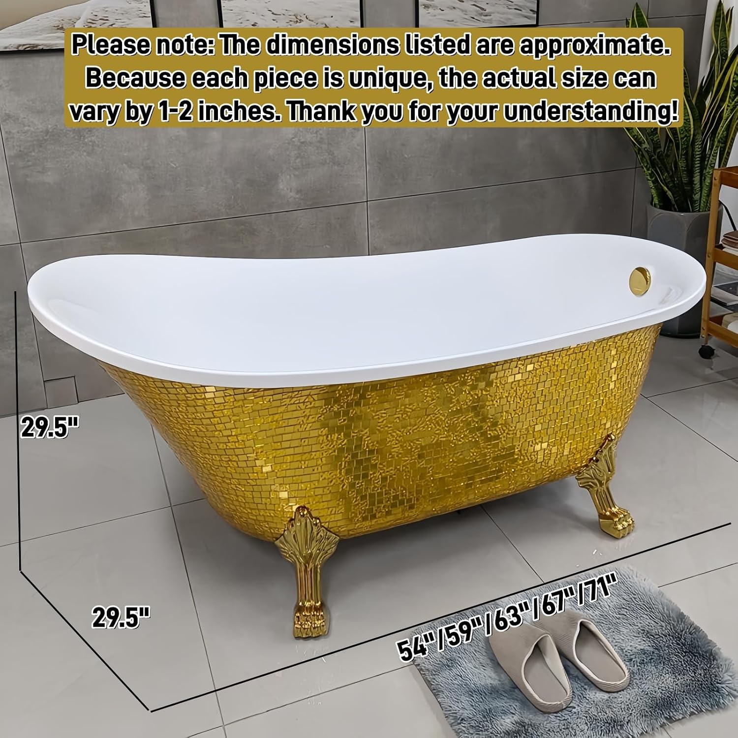 67' Edeyeu Freestanding Bathtub - Solid Surface Soaking Tub With Clawfoot Design, Luxury Free Standing Bathtub for Spa Bathroom, Extra Deep Soaker for Villa & Hotel, A