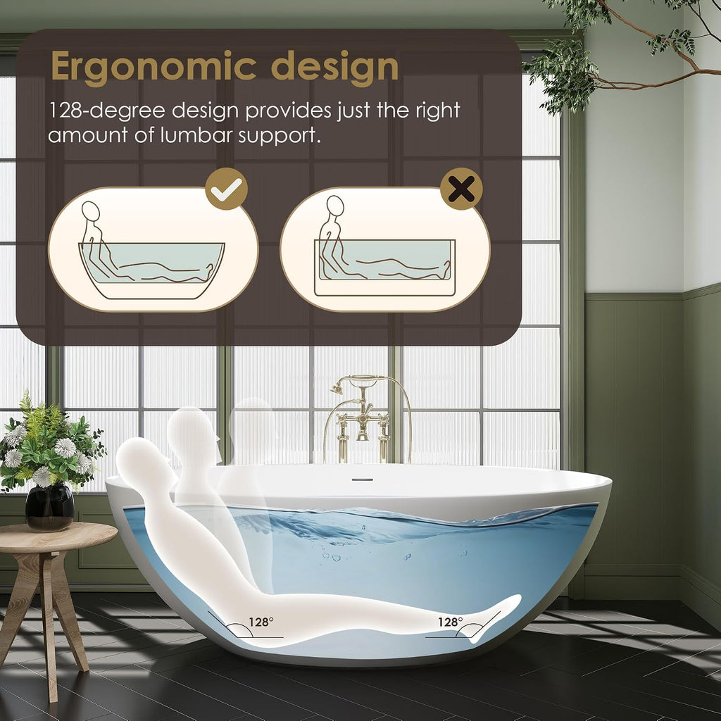 Cacciar 67' Solid Surface Freestanding Oval Soaking Bathtub in Matte White