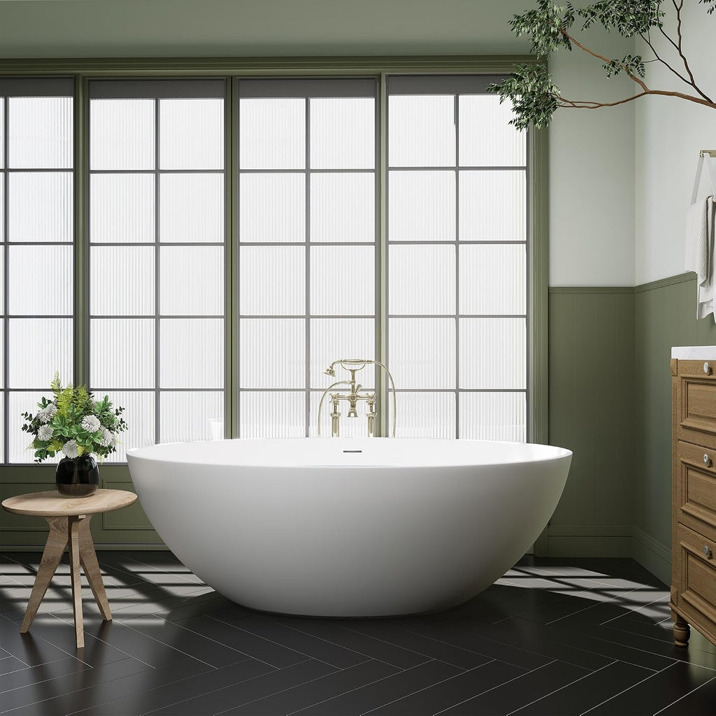 Cacciar 67' Solid Surface Freestanding Oval Soaking Bathtub in Matte White