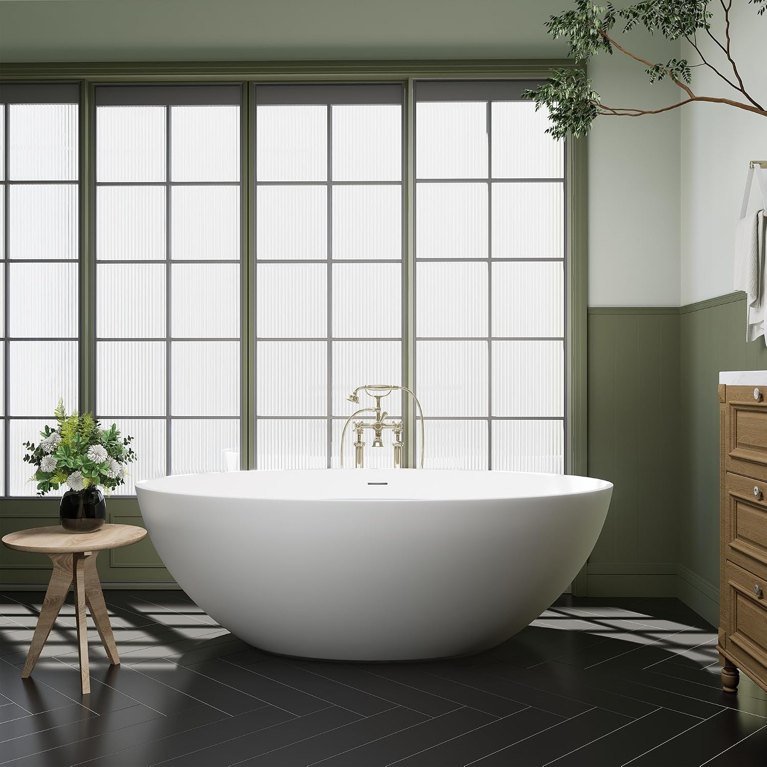 Cacciar 67' Solid Surface Freestanding Oval Soaking Bathtub in Matte White