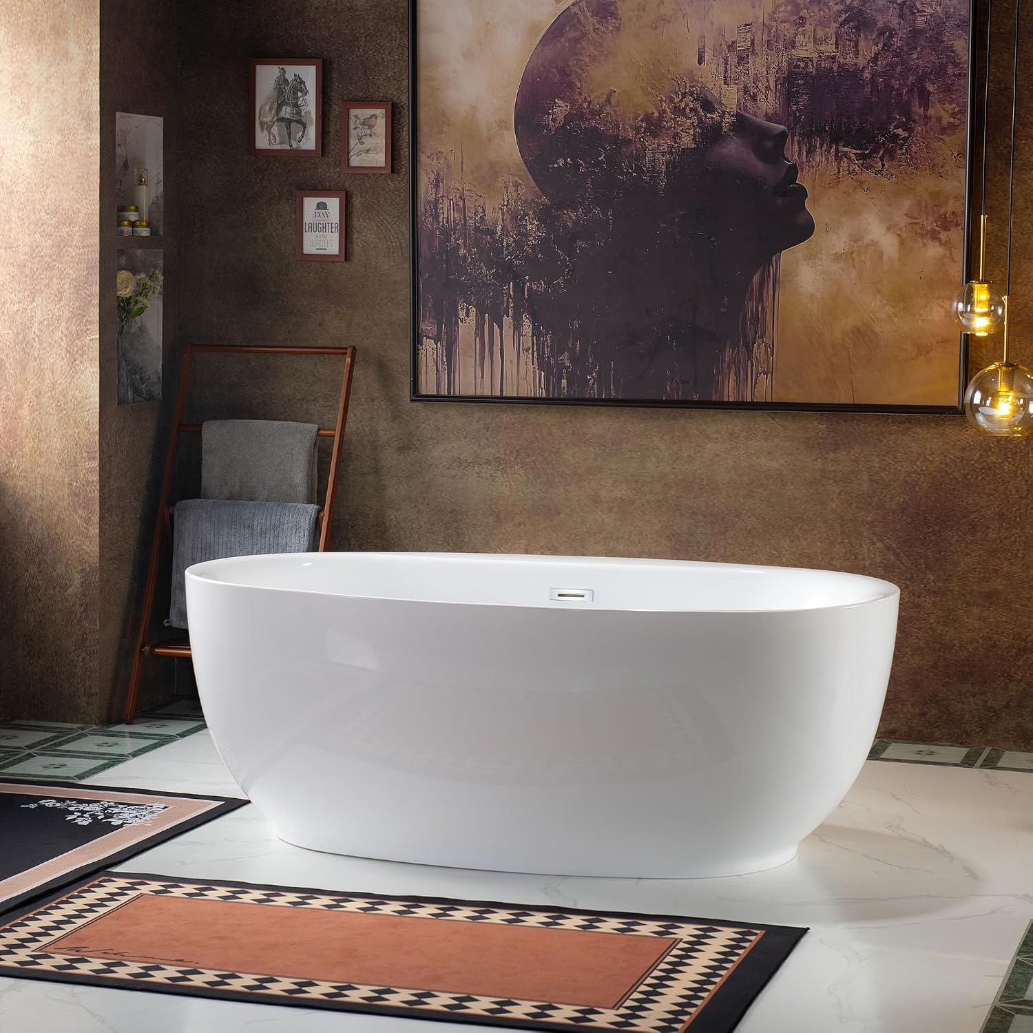 WOODBRIDGE 66' Acrylic Freestanding Bathtub Contemporary Soaking White Tub with Chrome Overflow and Drain，B0027-C