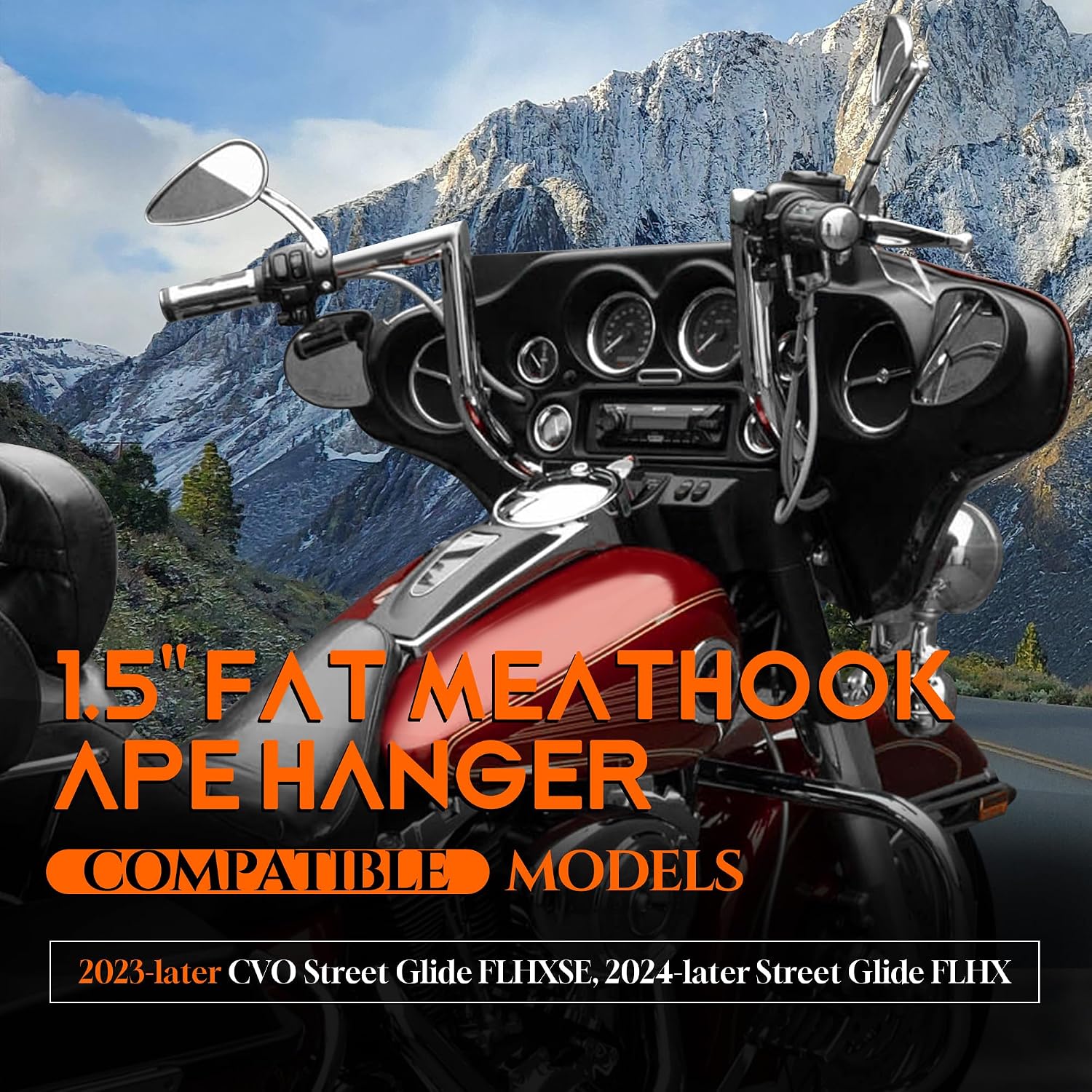 1 1/2 Inch Street Glide Handlebar 12' Rise Right-angle Bar 1.5' Fat 1' Clamp Ape Hangers for Harley 2023-later CVO Street Glide FLHXSE & 2024 2025 2026 FLHX Models, Chrome