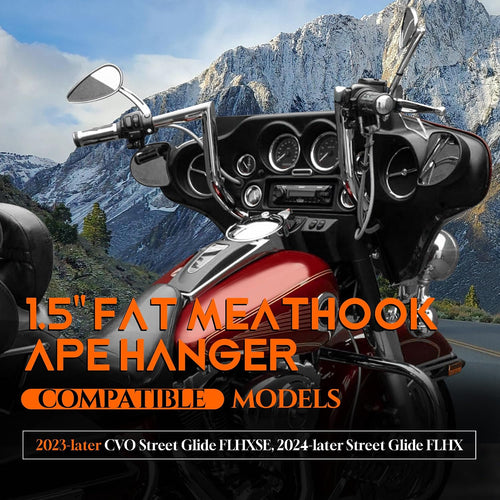 1 1/2 Inch Street Glide Handlebar 12' Rise Right-angle Bar 1.5' Fat 1' Clamp Ape Hangers for Harley 2023-later CVO Street Glide FLHXSE & 2024 2025 2026 FLHX Models, Chrome
