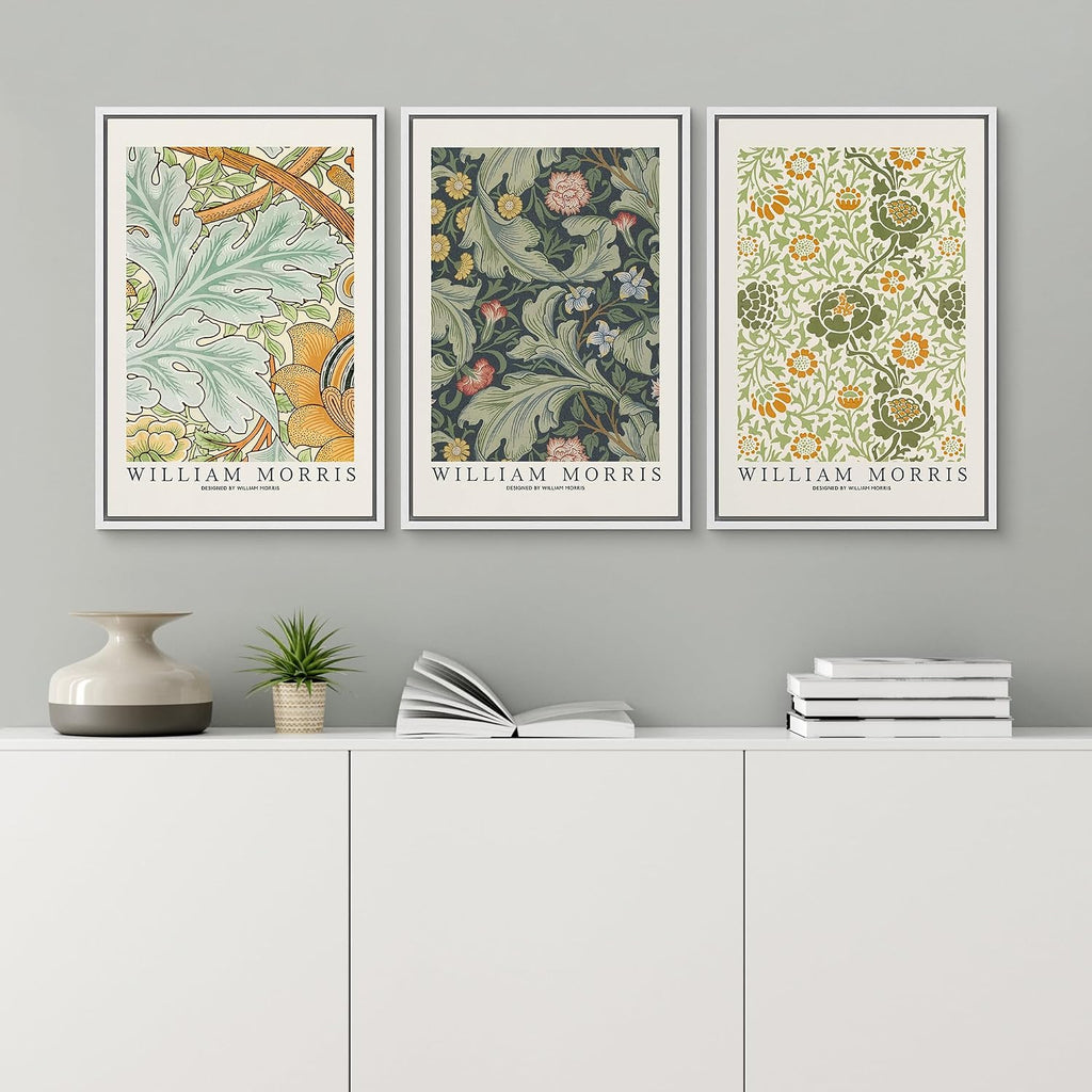 wall26 Framed Canvas Print Wall Art Set William Morris Flower Tapestry Posters Nature Wilderness Illustrations Modern Art Decorative Floral Botanical Minimal Calm for Bedroom - 16'x24'x3 White