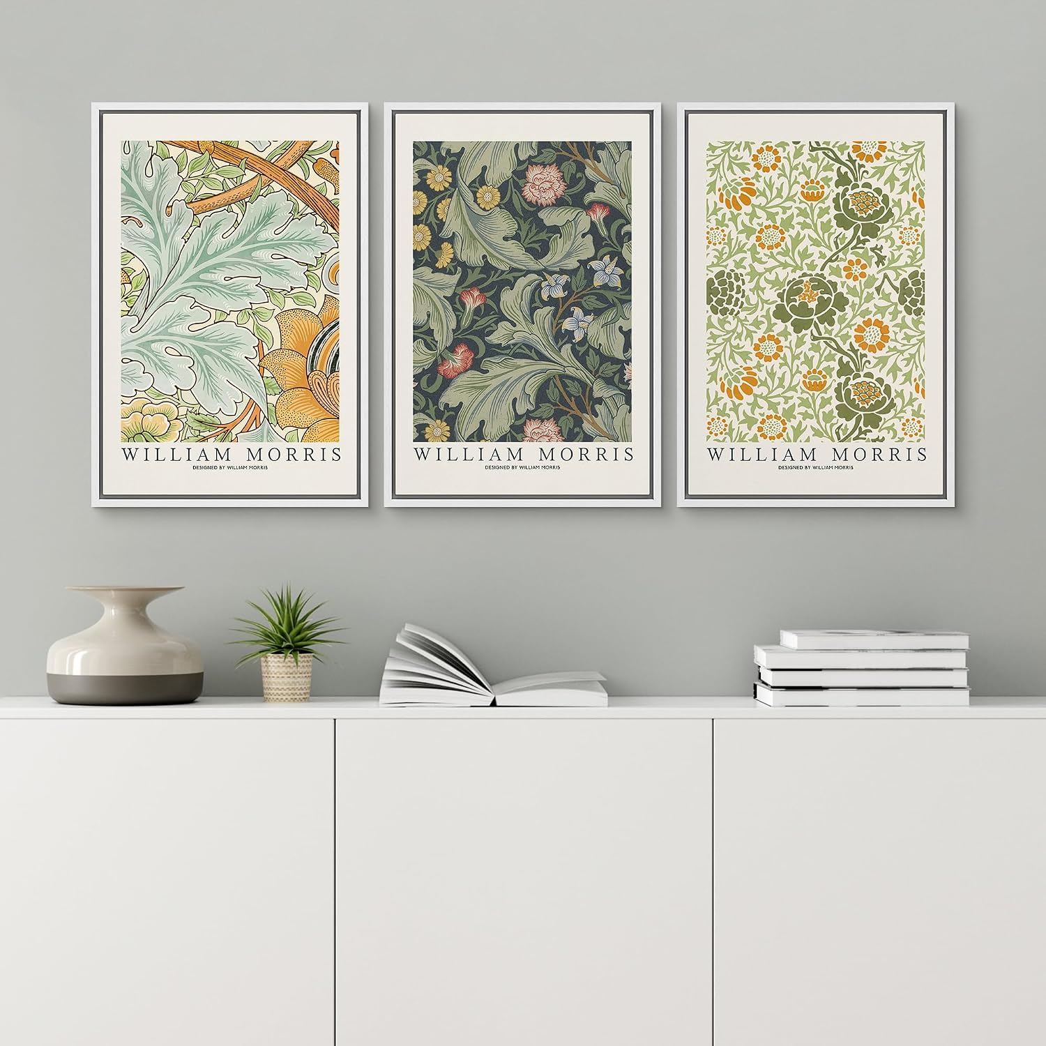 wall26 Framed Canvas Print Wall Art Set William Morris Flower Tapestry Posters Nature Wilderness Illustrations Modern Art Decorative Floral Botanical Minimal Calm for Bedroom - 24'x36'x3 White