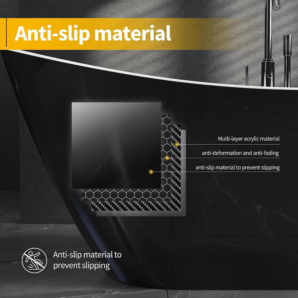 67 Inch Acrylic Freestanding Bathtub, Acrylic Soaking Bathtub with Matte Drain and Overflow, Modern Square Tub, cUPC Certified, Deep Ergonomic Design, Double-Walled Insulation, Easy Installation