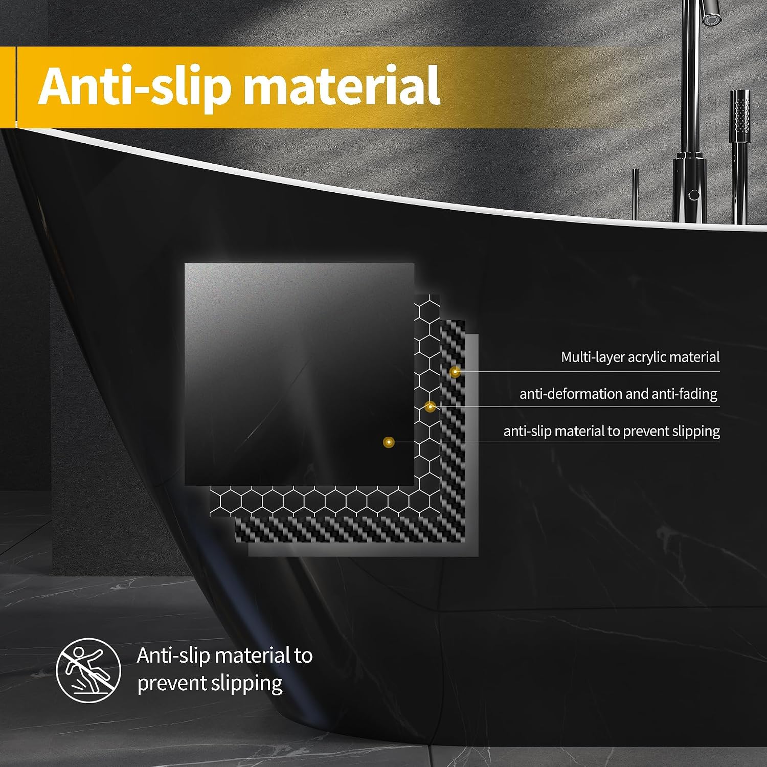 67 Inch Acrylic Freestanding Bathtub, Acrylic Soaking Bathtub with Matte Drain and Overflow, Modern Square Tub, cUPC Certified, Deep Ergonomic Design, Double-Walled Insulation, Easy Installation