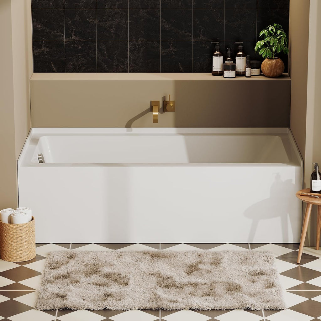 DeerValley 60'x30' Alcove Bath Tub, Acrylic Bathtub with Right Drain Integrated Apron Soaking Bath Tub, Ergonomic Deep Soak Tub with Pop-Up Drain and Integrated Overflow System, White, DV-1T0195R