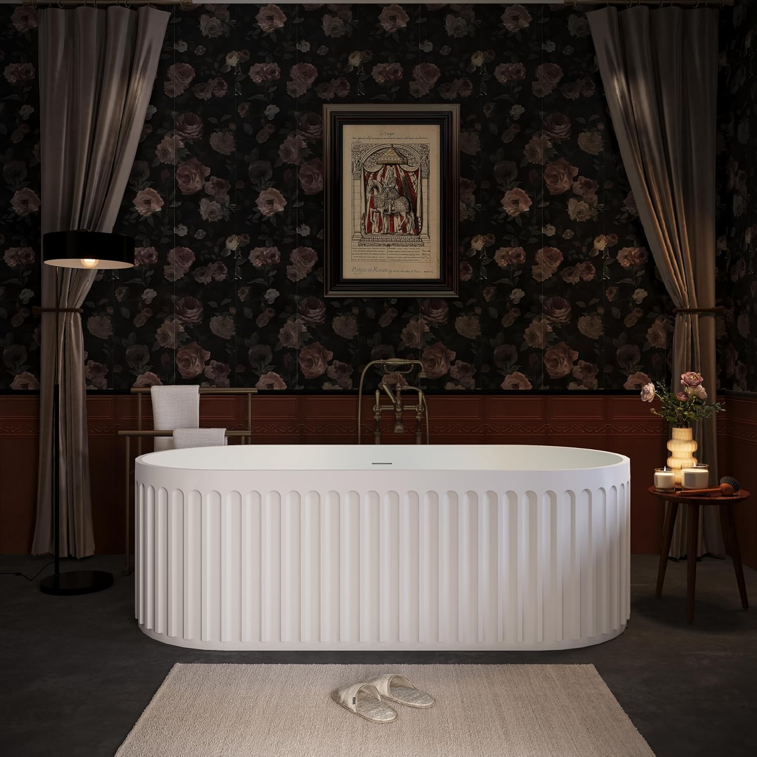 67' Freestanding Solid Bathtub, Luxury Engineered Stone Resin Freestanding Soaking Bathtub with Overflow and Pop up Drain, Matte White 23S13 67