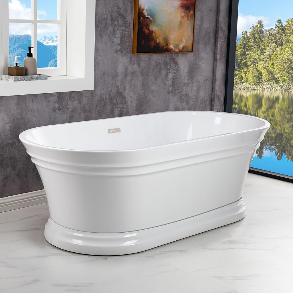 WOODBRIDGE 67'Freestanding White Acylic Soaking Bathtub with Chrome Drain and Overflow,BTA1537-C