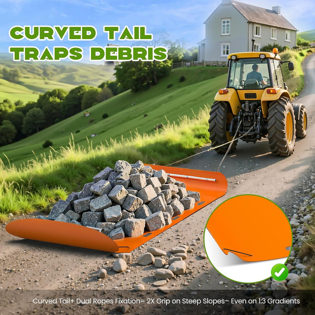 Huanyu Drag Sled 47'x110' Heavy Duty Yard Drag Sled with Curved TailGuard, 2200lb Capacity, 1/8' HDPE Hauler for Logs, Debris, Firewood & Construction Materials