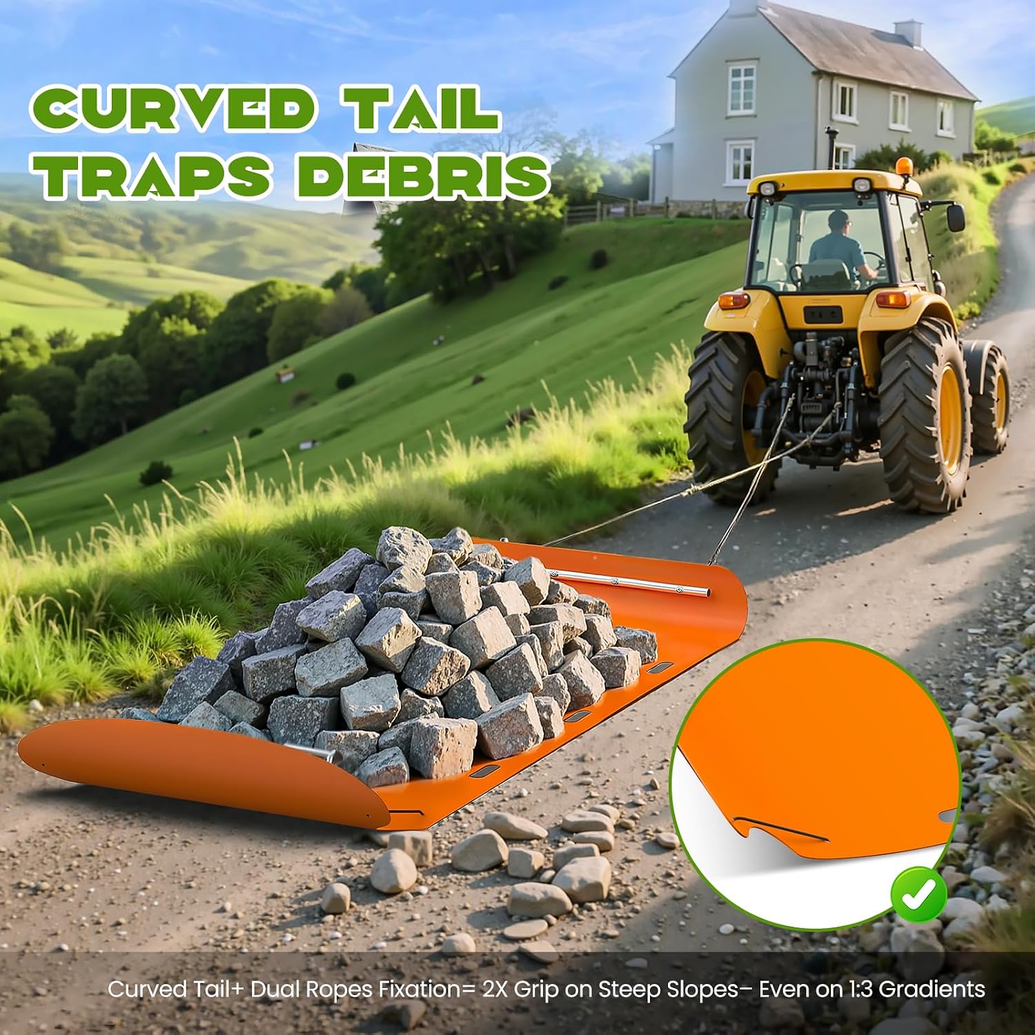 Huanyu Drag Sled 47'x110' Heavy Duty Yard Drag Sled with Curved TailGuard, 2200lb Capacity, 1/8' HDPE Hauler for Logs, Debris, Firewood & Construction Materials