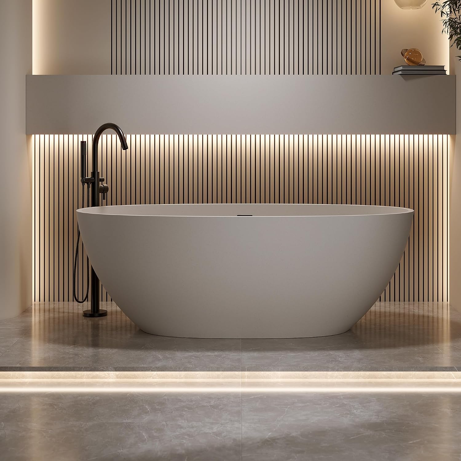 59'' Freestanding Bathtub Resin Stone Soaking Bathtub Solid Tubs with Overflow and Pop up Drain