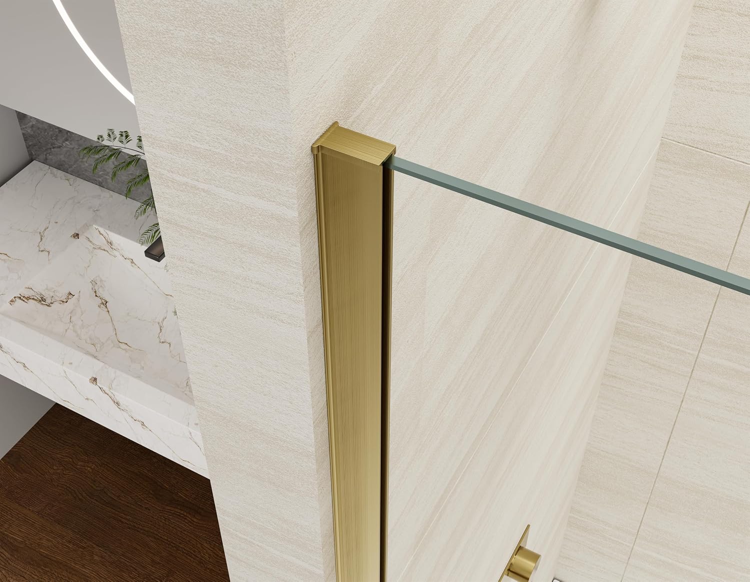 Shower Screen 36' x 76' Half Frameless Shower Wall Panel, Tempered Glass 3/8 inch, Easy to clean Coating, Fixed Glass Shower Door with Hardware (Brushed Gold)