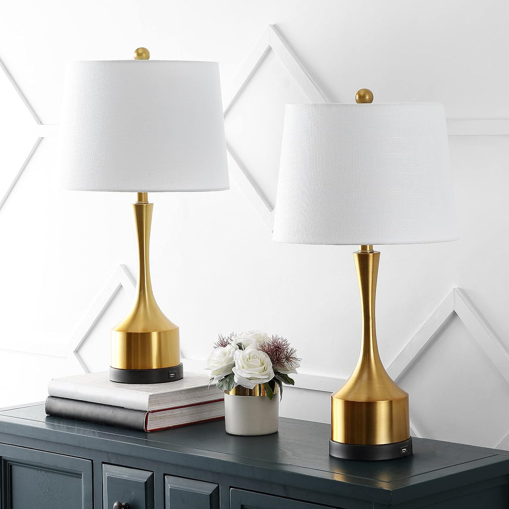 Eyely EYL4045A-SET2 Cato 26' Classic French Country Iron LED Table Lamp w/USB Charge Port for Reading Room, Living Room, Office, Bedroom,Farmhouse,French Country,Coastal, Brass Gold (Set of 2)