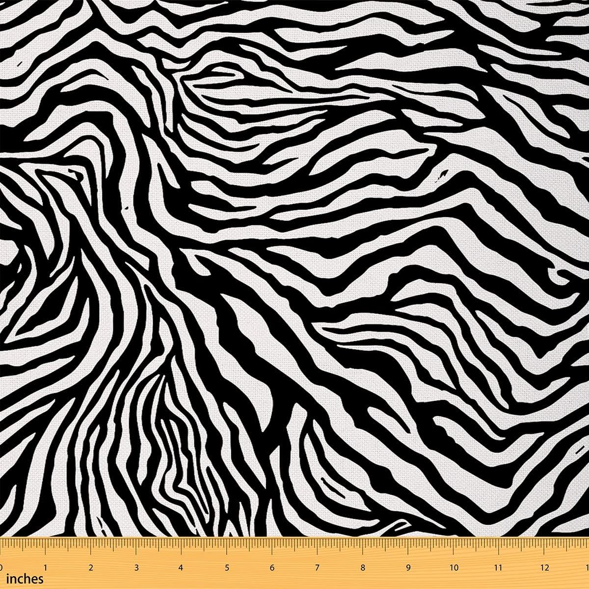 Black White Geometric Striped Fabric by The Yard Africa Wildlife Animal Skin Home DIY Fabric by The Yard Zebra Fur Print Soft Flannel Polyester No Stretch Fabric Quilting Sewing,10 Yard