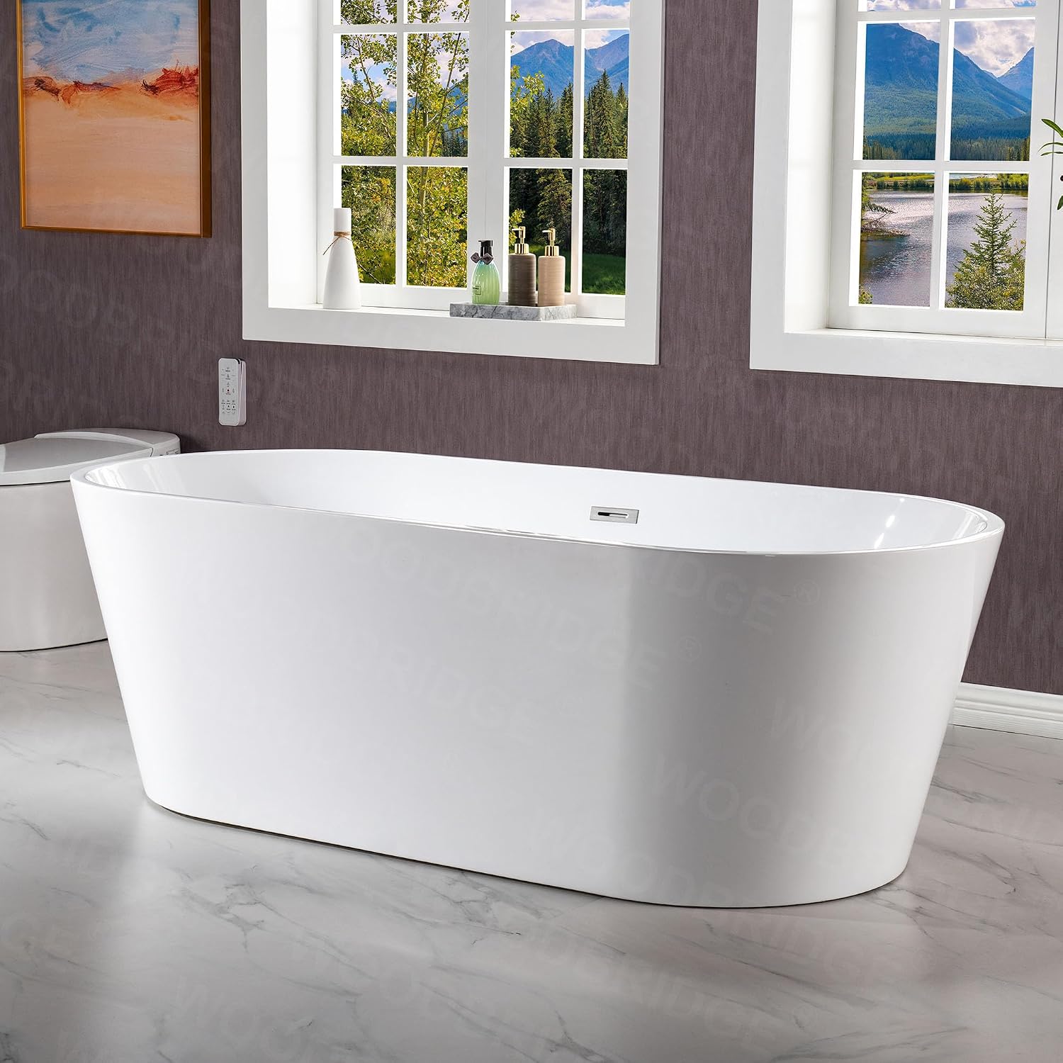 WOODBRIDGE 71' Acrylic Freestanding Bathtub Contemporary Soaking White Tub with Chrome Overflow and Drain,B1701-C