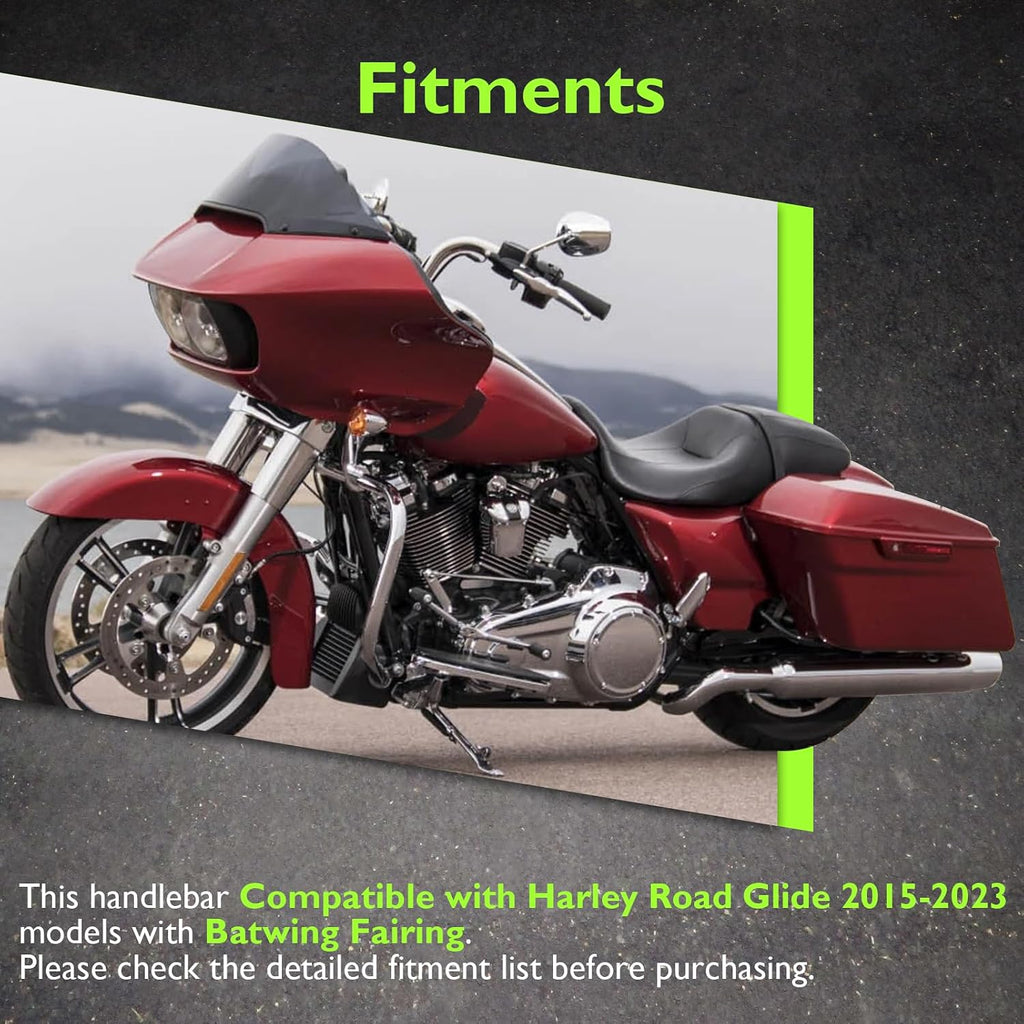 Mofun 12' Rise Pre-wired Ape Hangers Sharp Handlebars 1-1/4 inch Fat 1.25' Clamp Compatible with Harley Road Glide FLTR/I FLTR FLTRXST FLTRU 2015-2023, Gloss Black