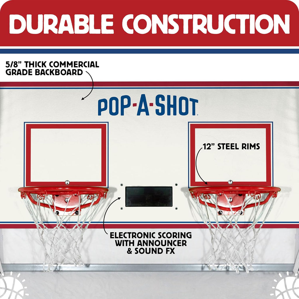 Pop-A-Shot - Pro Dual Shot | Commercial Grade Arcade Basketball at Home | Infrared Sensor Scoring | 16 Game Modes | 7 Balls | Foldable Storage