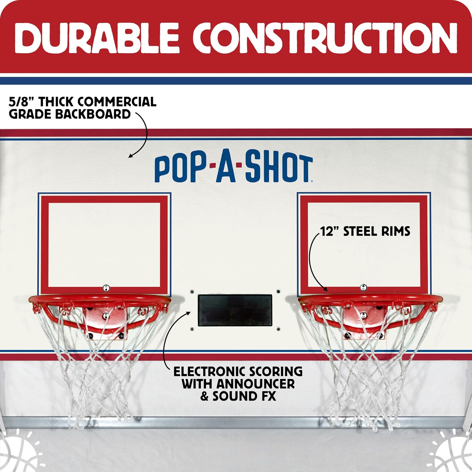 Pop-A-Shot - Pro Dual Shot | Commercial Grade Arcade Basketball at Home | Infrared Sensor Scoring | 16 Game Modes | 7 Balls | Foldable Storage